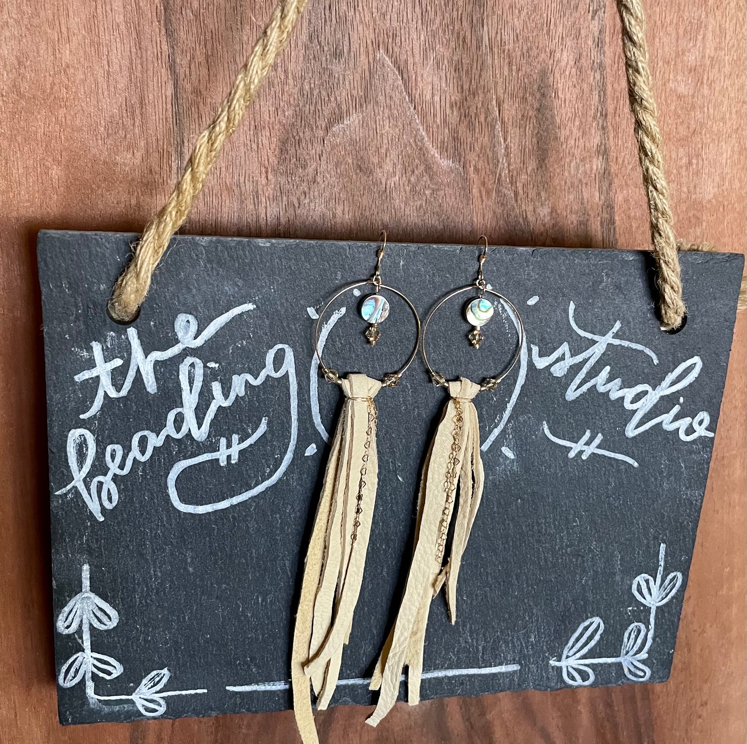 Abalone Hoops with Leather Fringe