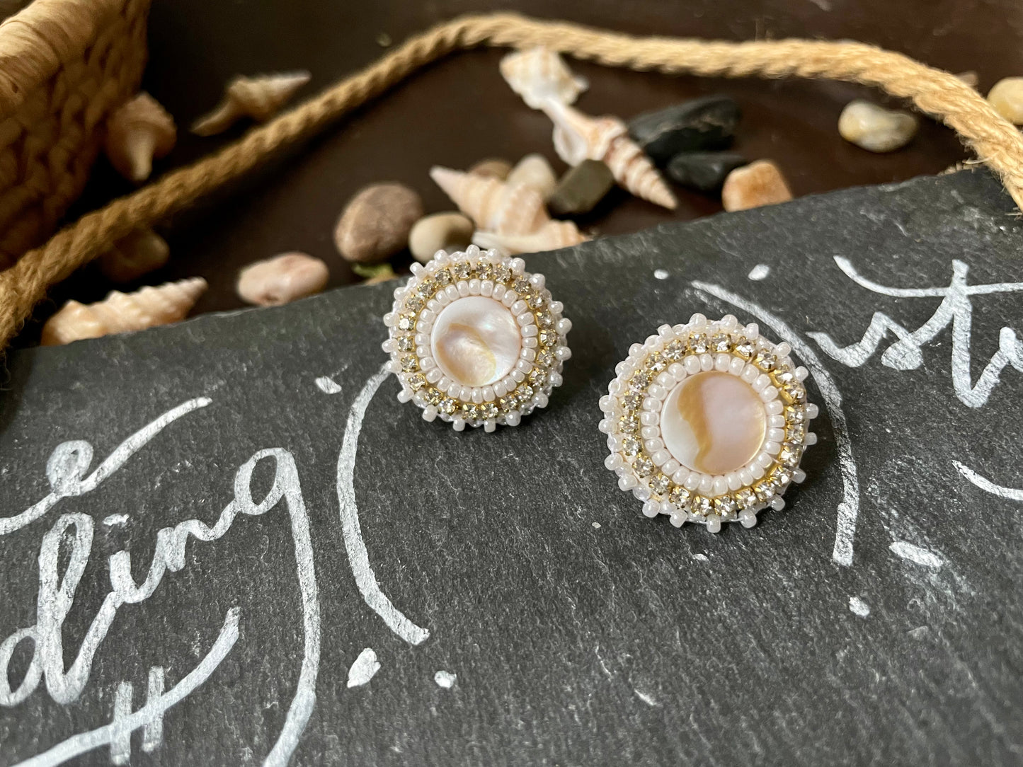 White & Gold Simple Studs