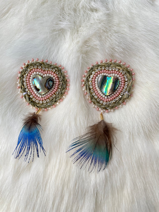 Peacock Feather & Abalone Studs