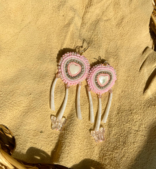 Heart & Butterfly Dentalium Earrings