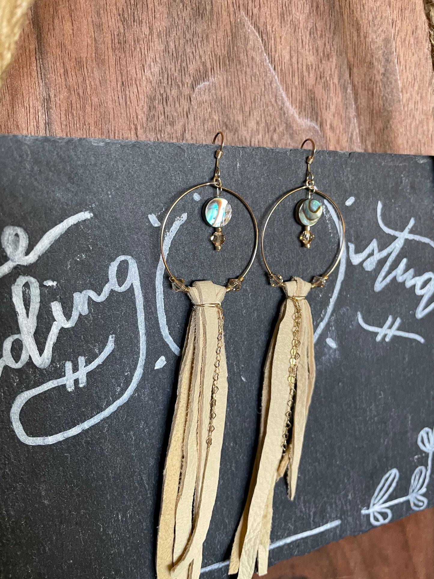Abalone Hoops with Leather Fringe