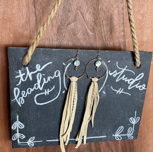 Abalone Hoops with Leather Fringe