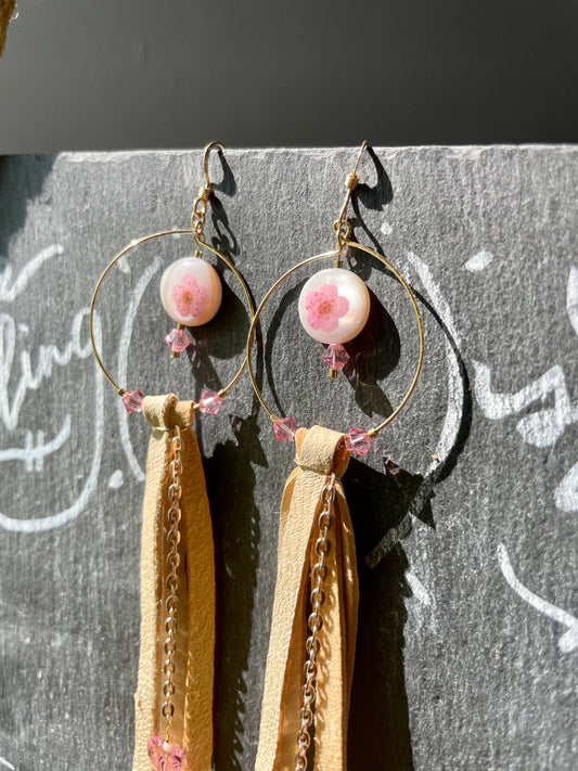 Baby Pink Forget Me Not Hoop Earrings